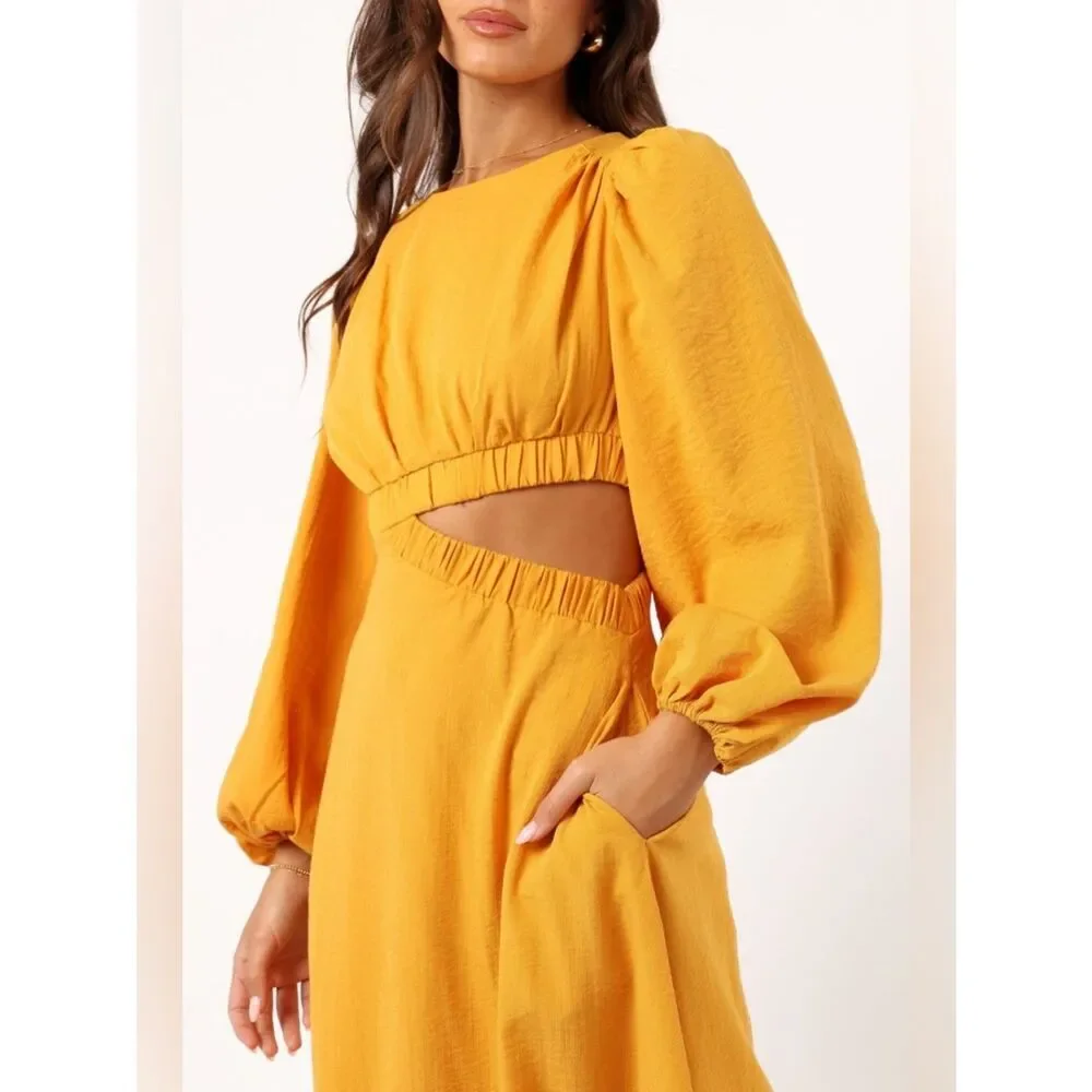 Petal & Pup Ginnee Puff Sleeve Cutout Long Sleeve Midi Dress Size XSmall